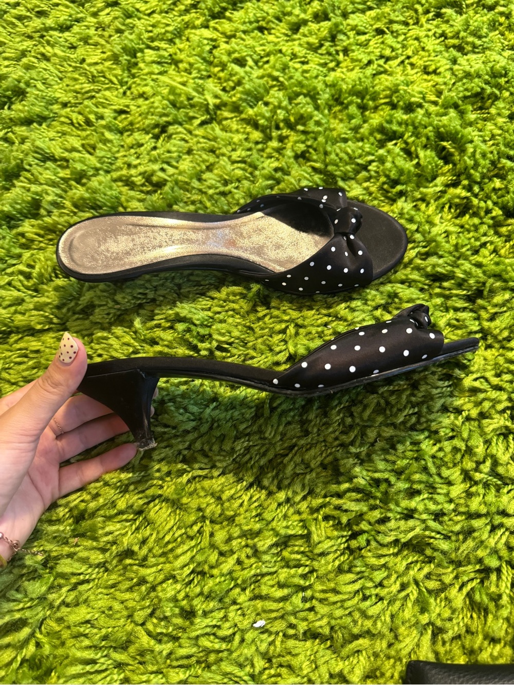 Black Polka Dot Knot-Front Slide Heels